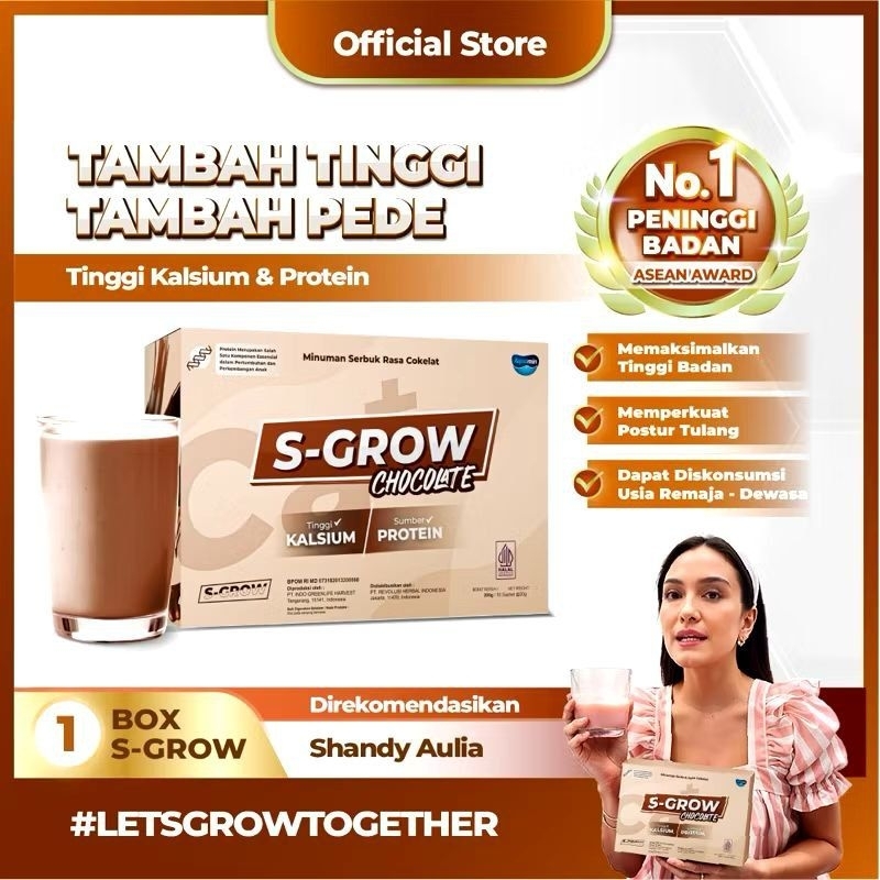 

S-GROW CHOCOLATE 100% ORIGINAL | S-Grow Varian Cokelat - Susu Peninggi Badan Terbaik (1 Box Isi 10 Sachet)