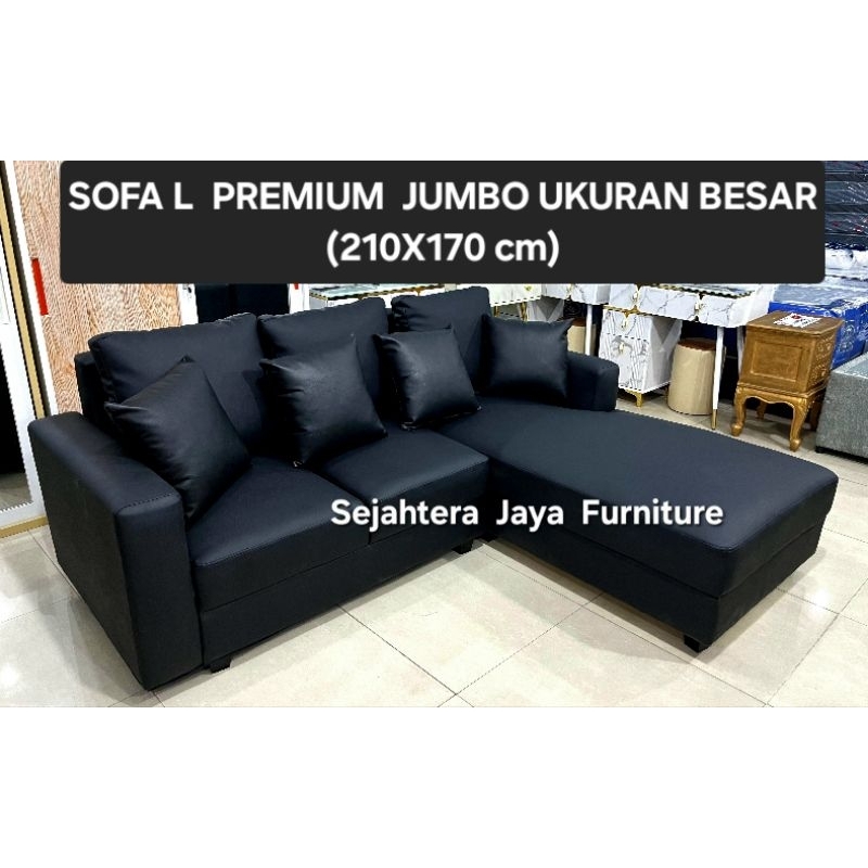Sofa L Jumbo Premium Full Kain Oscar Tebal (Tanpa Meja)