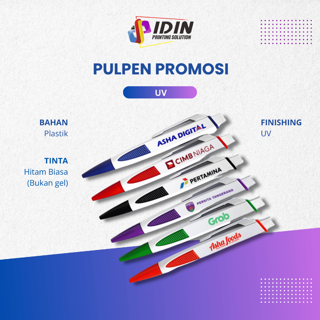 

Custom Logo Nama Pulpen Pena Gepeng Souvenir Acara Kantor Seminar Premium - Percetakan Idin Printing Solution