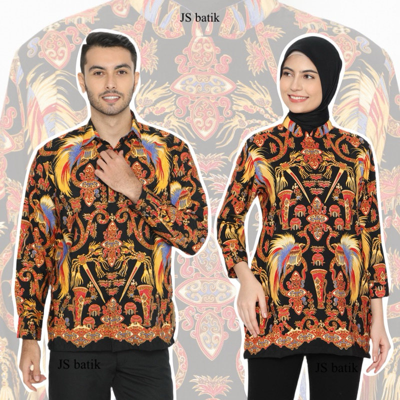 JSBATIK / Setelan Couple Blouse Kemeja Batik Motif Papua Cendrawasih Bahan Semisutra Prada / Kemeja 