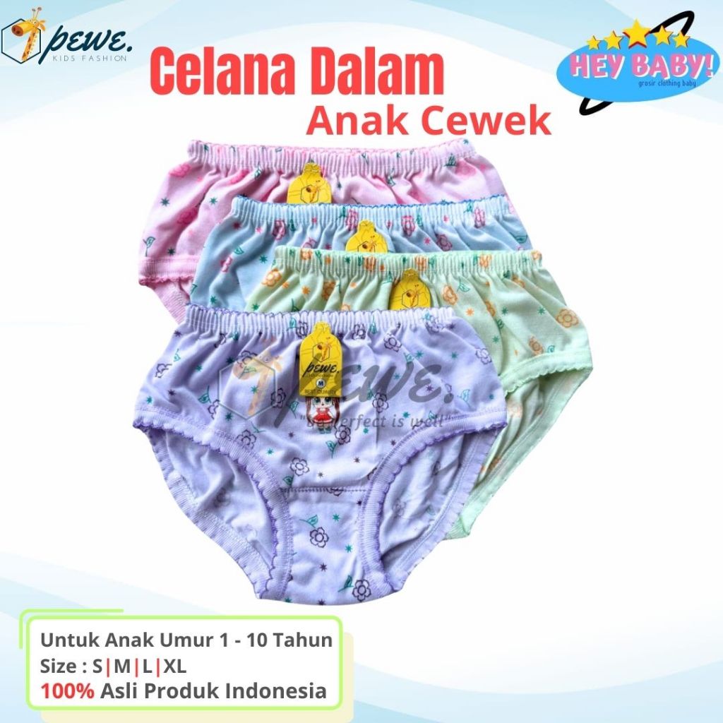 12 Pcs Celana Dalam Anak Cewek Perempuan / CD Anak Umur 4-5 Tahun Motif / Celana Dalam Anak TK-SD / 