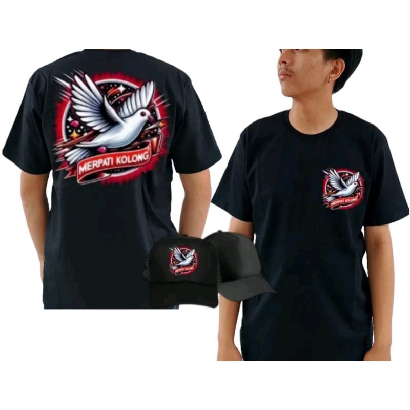 KAOS MERPATI KOLONG BONUS TOPI CORAK BULAT MERAH