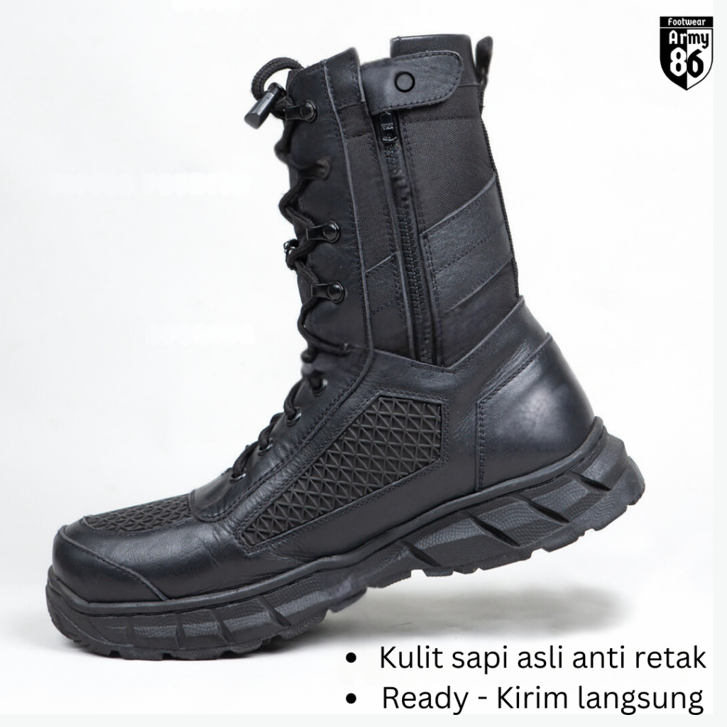 Army86 Sepatu PDL TNI Polri Satpam Satpol pp Brimob kulit asli resleting Tactical model Raiders