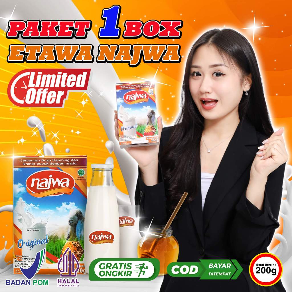 

Susu Etawa NAJWA Plus Madu 1 box untuk Nyeri Sendi, Asam Urat, Rematik, dan Keluhan Tulang