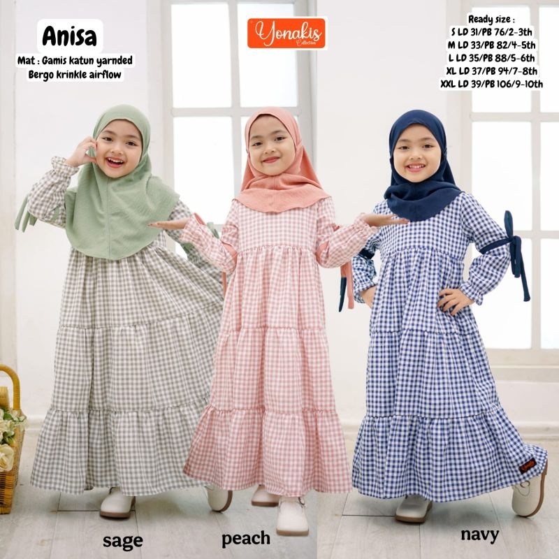 GAMIS ANAK PEREMPUAN TERBARU 2025 ANISA SET DRESS JILBAB USIA 2 SAMPAI 10 TAHUN MOTIF KOTAK KOTAK BA