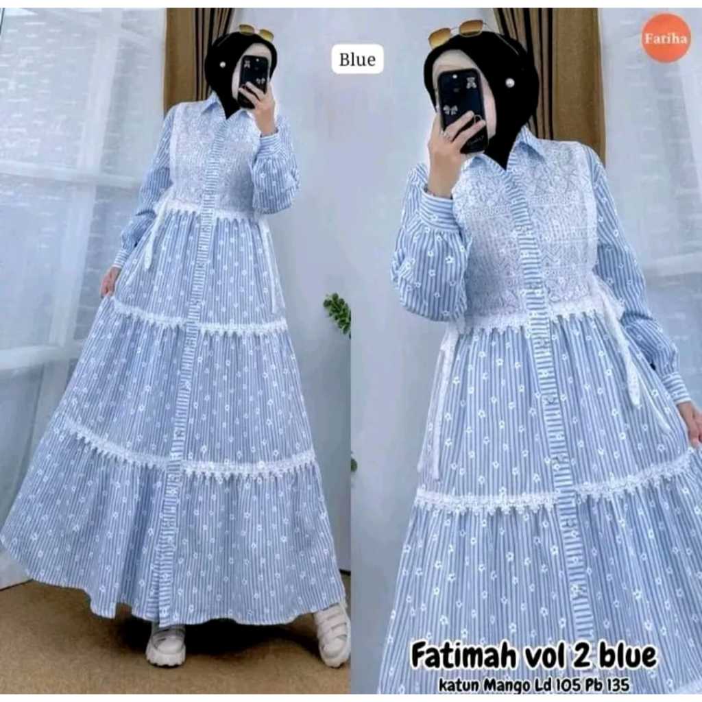 FATIMAH DRESS GAMIS  KATUN SALUR BUNGA KOMBINASI BRUKAT TERBARU / RETINA DRESS GAMIS