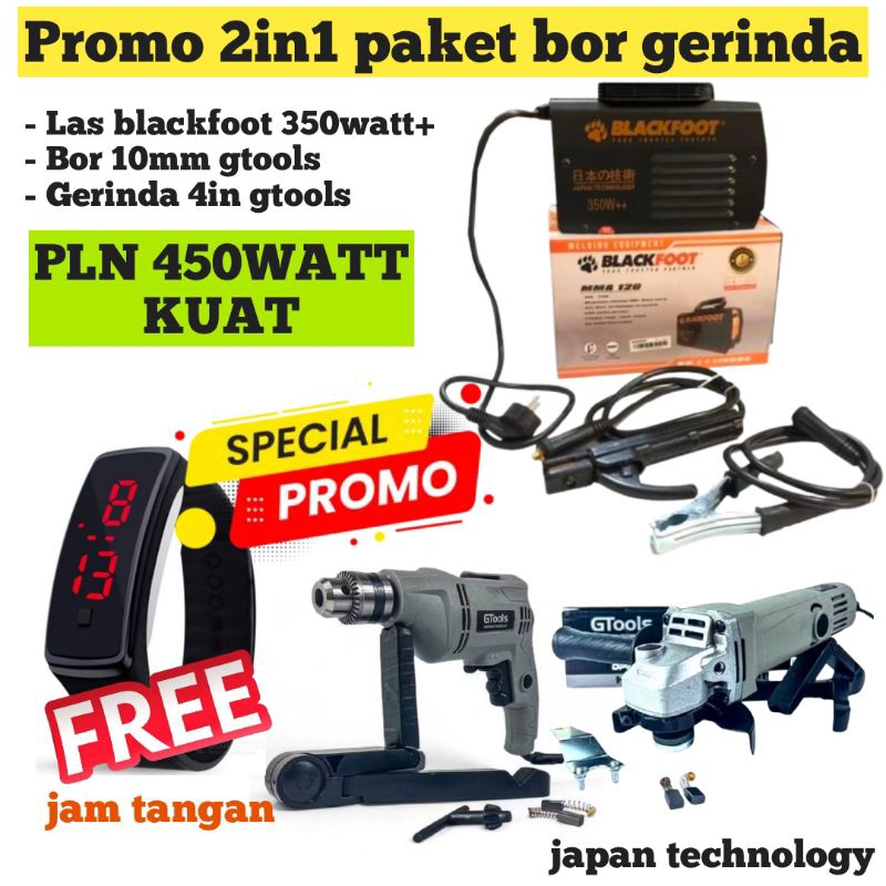 Paket hemat 3in1 Mesin las 350watt+ blackfoot bor gerinda gtools terlaris