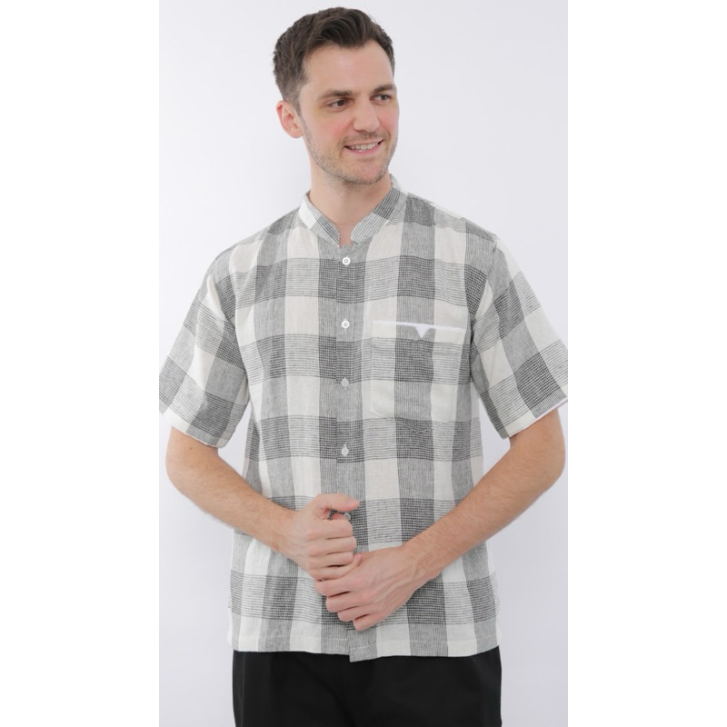KEMEJA KOKO KOTAK KATUN LINEN/BAJU KOKO PRIA DEWASA TERBAFU