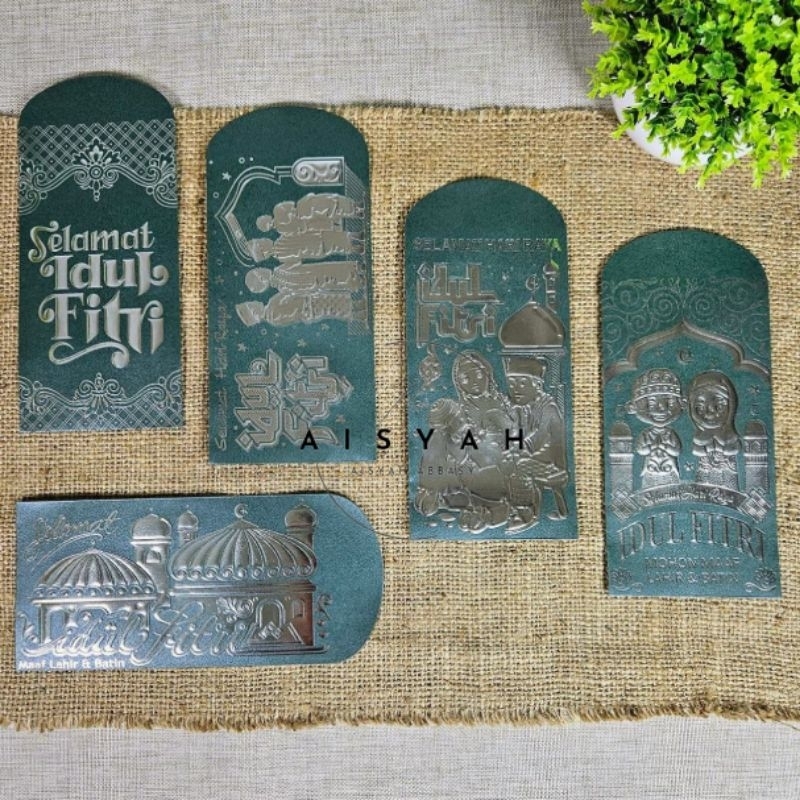 

Amplop lebaran idul fitri premium poly embos silver uk panjang isi 10 lembar