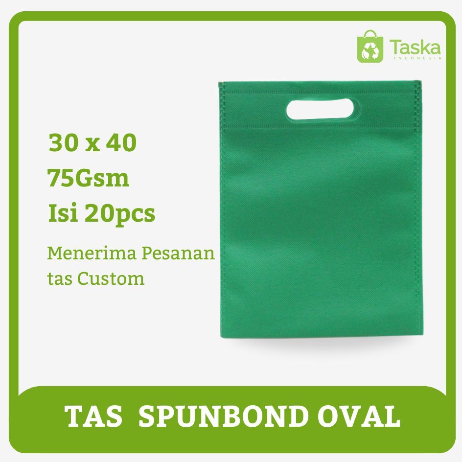 

Taska - Tas Press Spundbond Oval 30x40 Warna Hijau Tua - Tote Bag Spunbond Polos