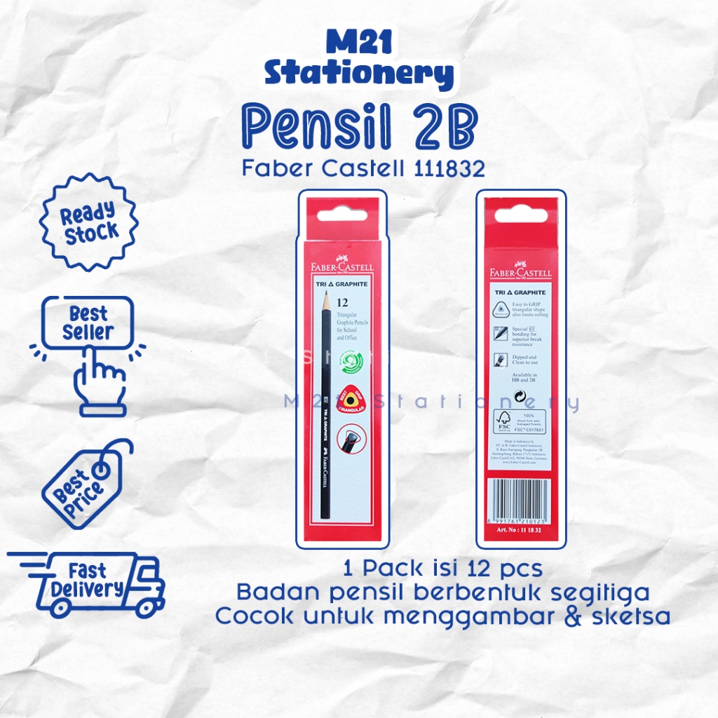 

(3 PCS) PENSIL 2B FABER CASTELL TRI GRAPHITE 111832 / ORIGINAL PENCIL KAYU PENA MENULIS GRAPHITE MENGGAMBAR SKET SKETCH ANAK ALAT TULIS SEKOLAH KULIAH ATK KANTOR STATIONERY MURAH / M21 STATIONERY JOGJA