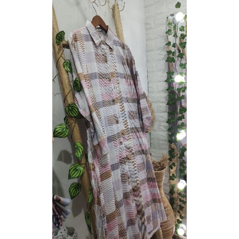 long tunik motif kotak kotak