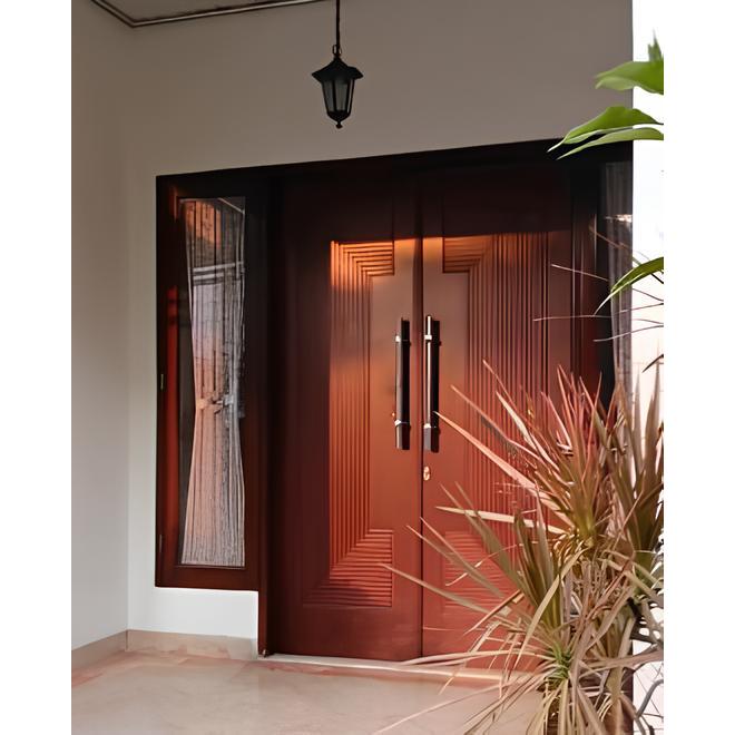 Pintu double kecil 1 besar 1 kayu Meranti, klasik, modern, tahan lama, pintu rumah, kontrakan
