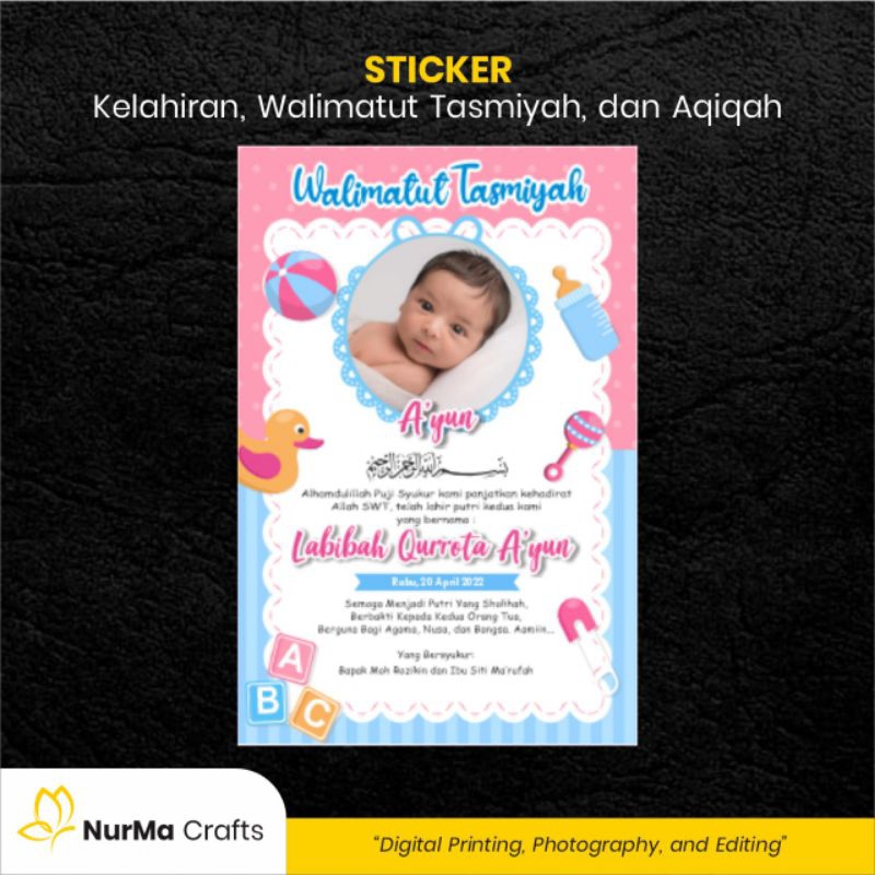 

Stiker Bayi (Walimatut Tasmiyah dan Aqiqah) Kertas Sticker Bontak atau Kertas Art Cartoon
