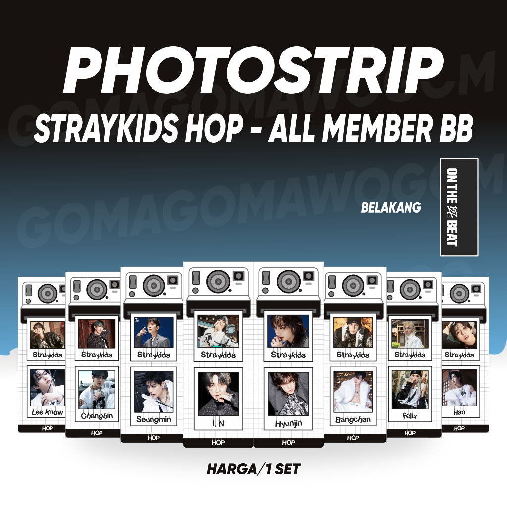 PHOTO STRIP STRAY KIDS HOP 2SISI (HARGA 8 PCS + LAMINASI 2 SISI) ALL GOMAWO FOTO STRIPS JPOP KPOP CA