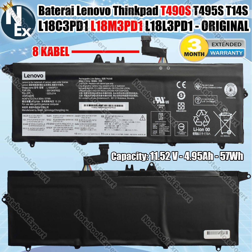 Baterai Thinkpad T490S T495S T14S L18C3PD1 L18M3PD1 L18L3PD1 - Original