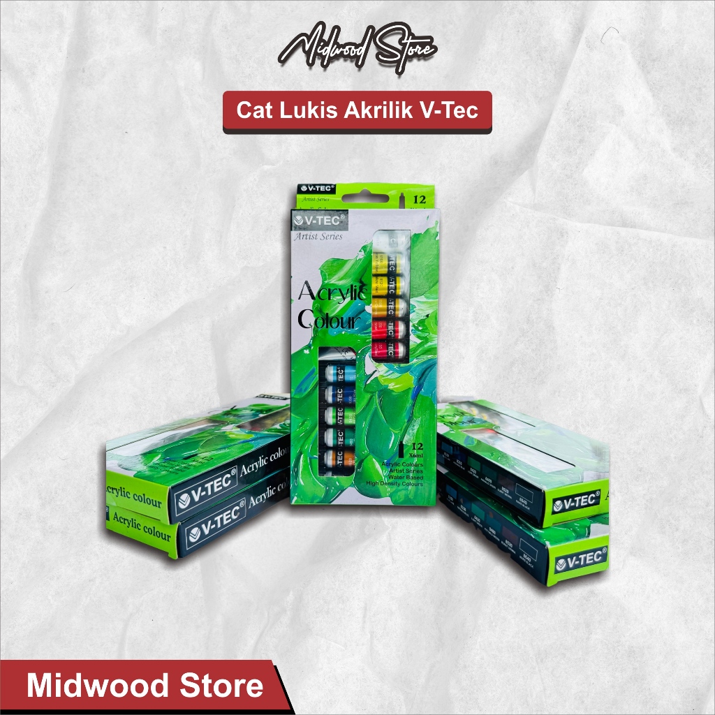

Cat Lukis Akrilik Set Isi 12 Warna V-Tec / Cat Acrilic Kanvas Vtec