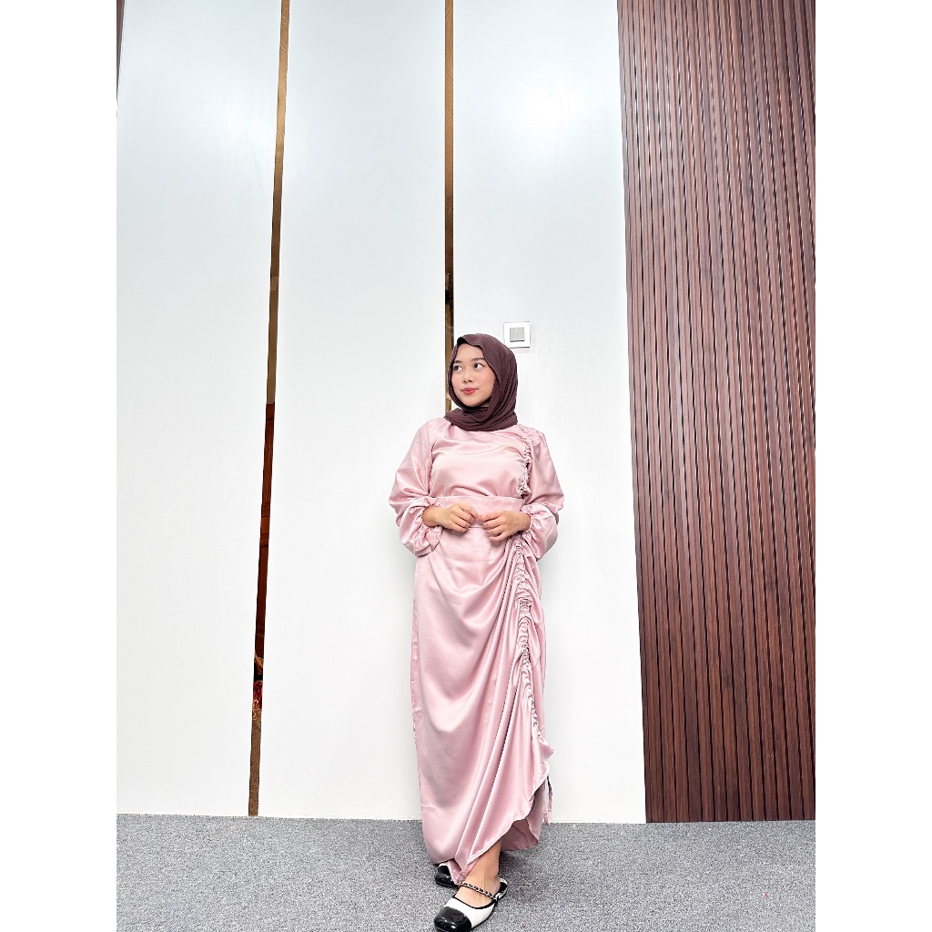 DARLA DRESS - GAUN KONDANGAN FULL SERUT - SATIN ROBERTO CAVALLI - GAMIS MUSLIMAH - FREE OBI BELT - W