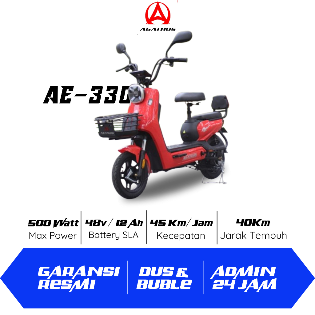 Sepeda Listrik Exotic AGATHOS AE 330GR 500Watt Sepedah Listrik Murah Keranjang Genuine Garansi Resmi