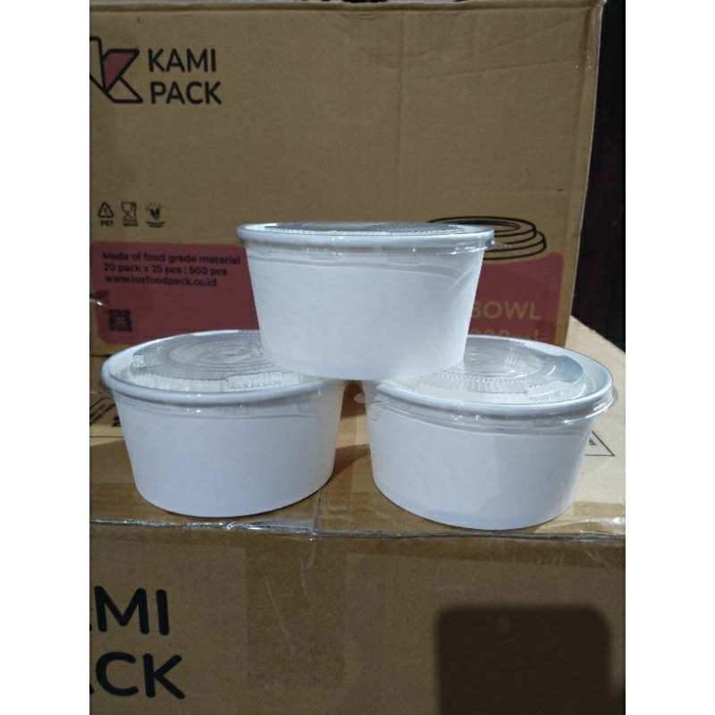 PAPER BOWL PUTIH 650ML plus tutup/RICE BOWL 650ML/mangkok kertas bulat