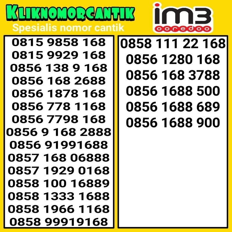 nomor cantik Indosat IM3 168 kartu perdana Indosat 4G&5G A3