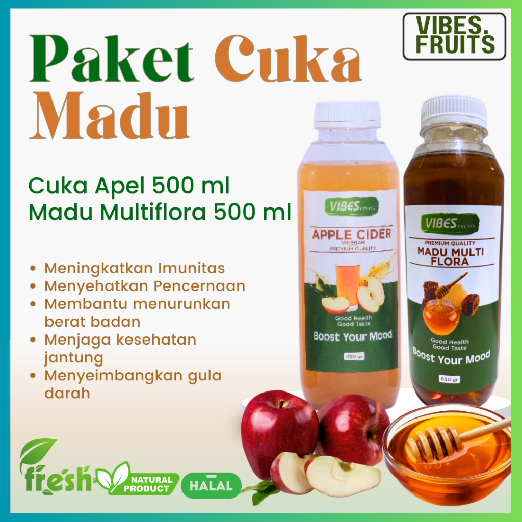 

Paket Diet Sehat Cuka Apel 500ml Madu Multi 500ml / Paket Asam Lambung Cuka Apel Madu Multi 500ml