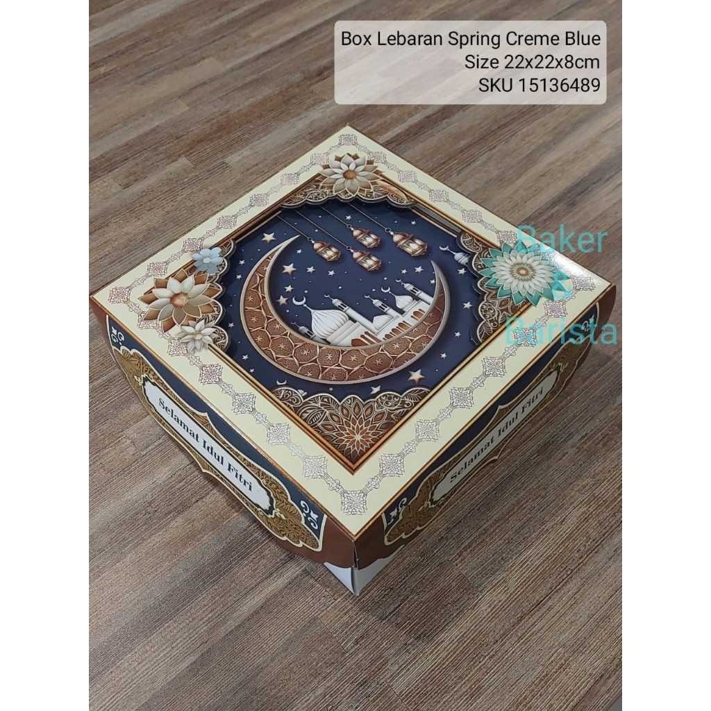 

Box lebaran Spring Creme Blue 22x22x8cm kotak brownies lebaran dus kue kue tart lapis Box Idul fitri