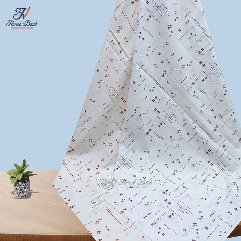 SA Kain batik Harco - Batik Lebaran - Motif Sashiko Garis Dasar Putih - Sashiko Garis Rintik