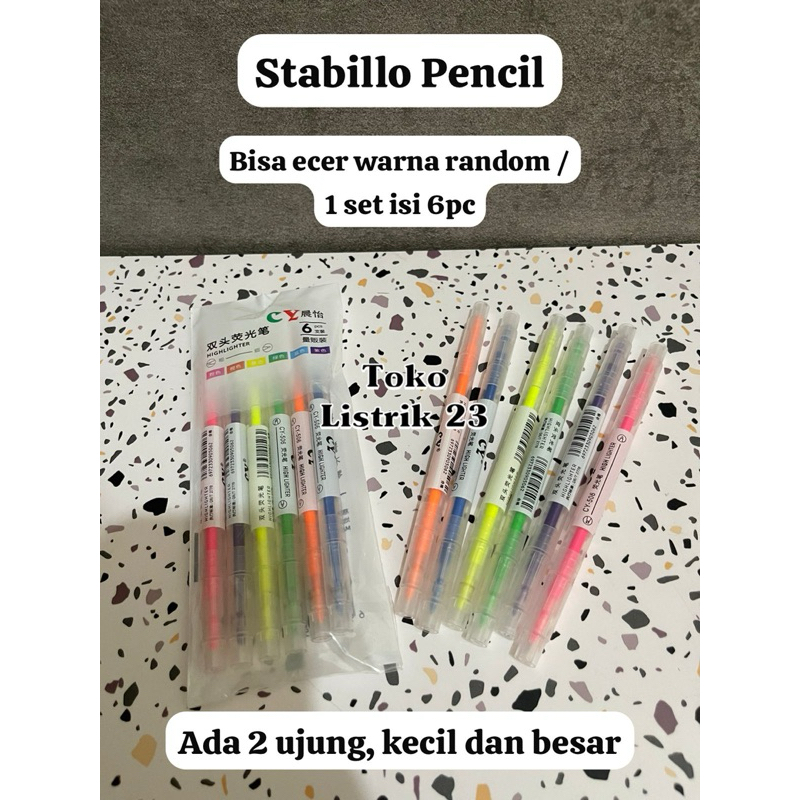 

stabilo / highlighter pencil 2 ujung besar dan kecil (bisa ecer warna random / set)