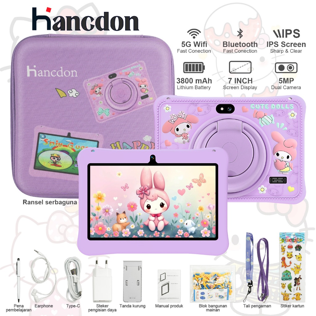 Tablet Edukasi Anak Hancdon F06 Dengan Kemasan Tas / Tablet Android Untuk Belajar Anak / Tablet Aipe
