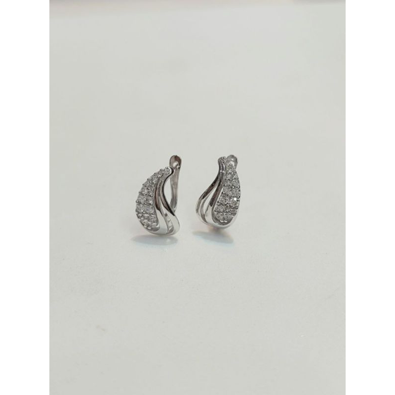 Anting Emas Putih Model Jepit Zircon 2.55 Gram 750 17k (AH214)