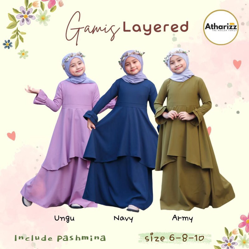 [RUMAH AYASHA] gamis + pashmina anak premium melayu usia 5-10 tahun bahan moscrepe tebel jatuh flowy