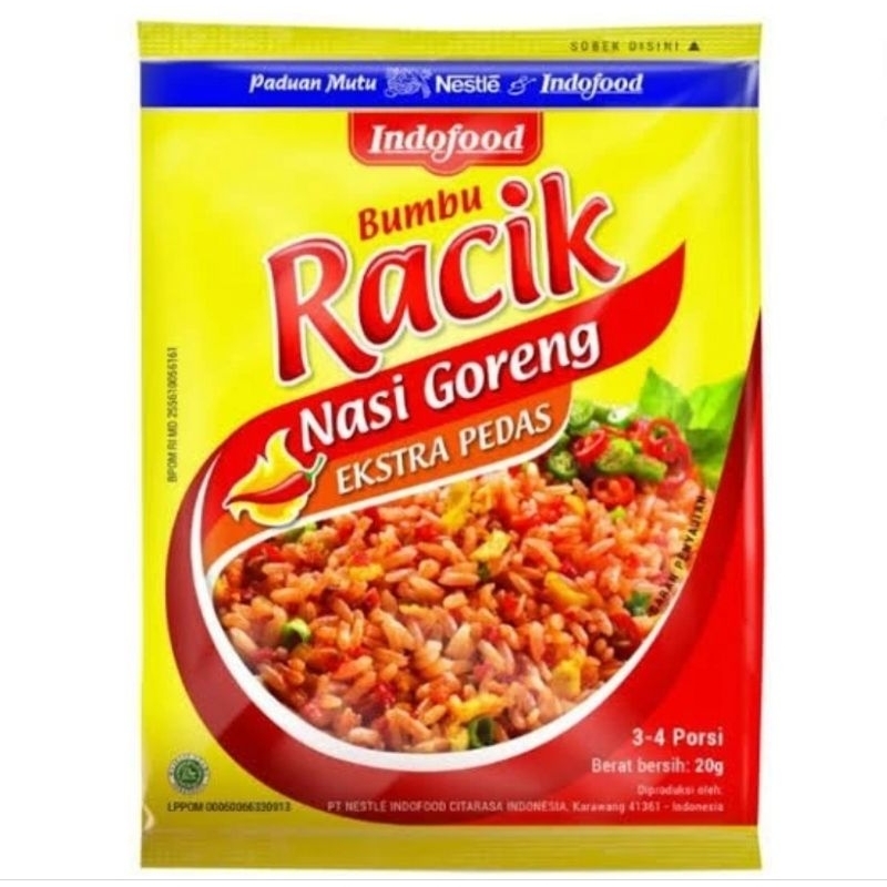 

INDOFOOD BUMBU RACIK NASI GORENG EXTRA PEDAS KEMASAN 1 RENCENG 10X 20GR