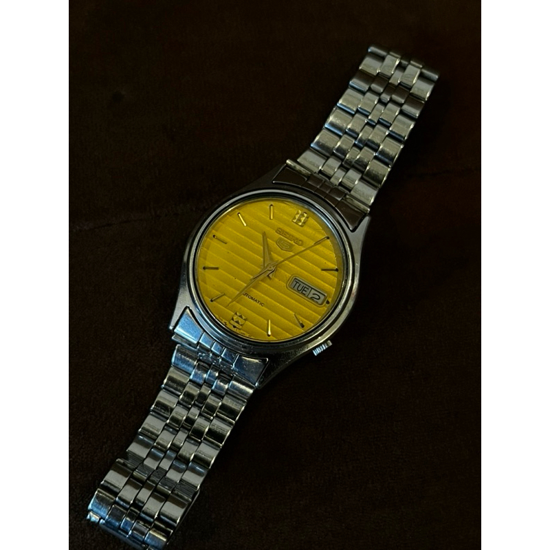 Arloji Jam tangan Seiko 5 7009 876A Yellow dial Second Preloved