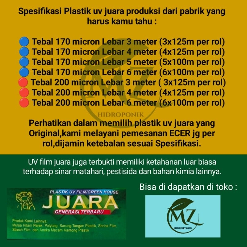 Teh_Teh Maniez Plastik Uv Lebar 6X100 Meter Tebal 170 Micron/Uv14%/Uv Juara