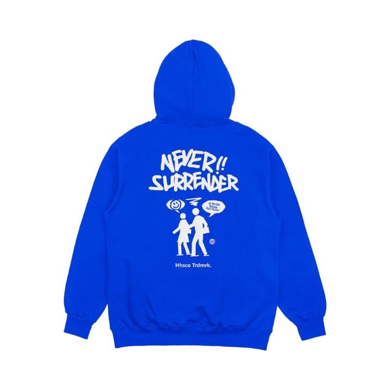 Hhsco Hoodie Never Surrender Biru