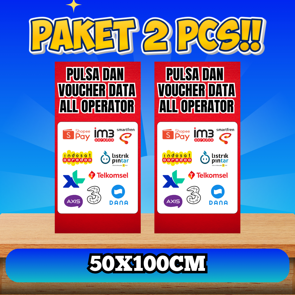 PAKET 2PCS CETAK SPANDUK BANNER PULSA DAN PAKET DATA ALL OPRATOR HASIL TAJAM