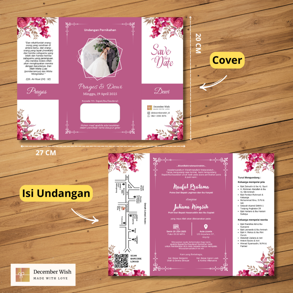 Undangan Pernikahan Lipat 3 Simple Minimalist Elegant