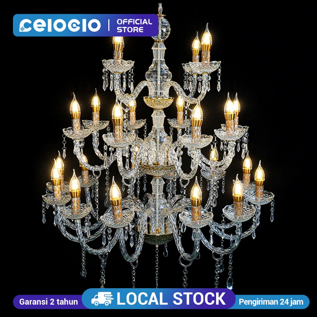 CELOGLO Lampu Gantung Kristal Akrilik Isi 6/8/8+4 Bohlam Kirim Bola Lampu  lampu kristal ruang tamu 