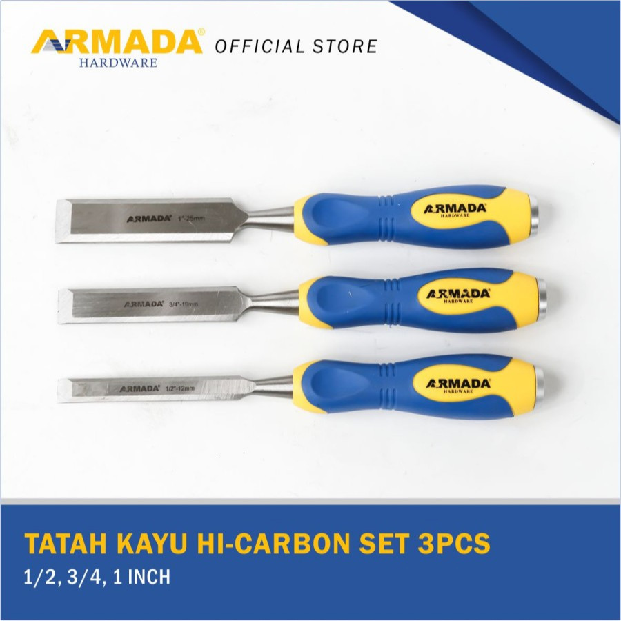 ARMADA Tatah Kayu Set 3 pcs Gagang Karet/Pahat Tukang