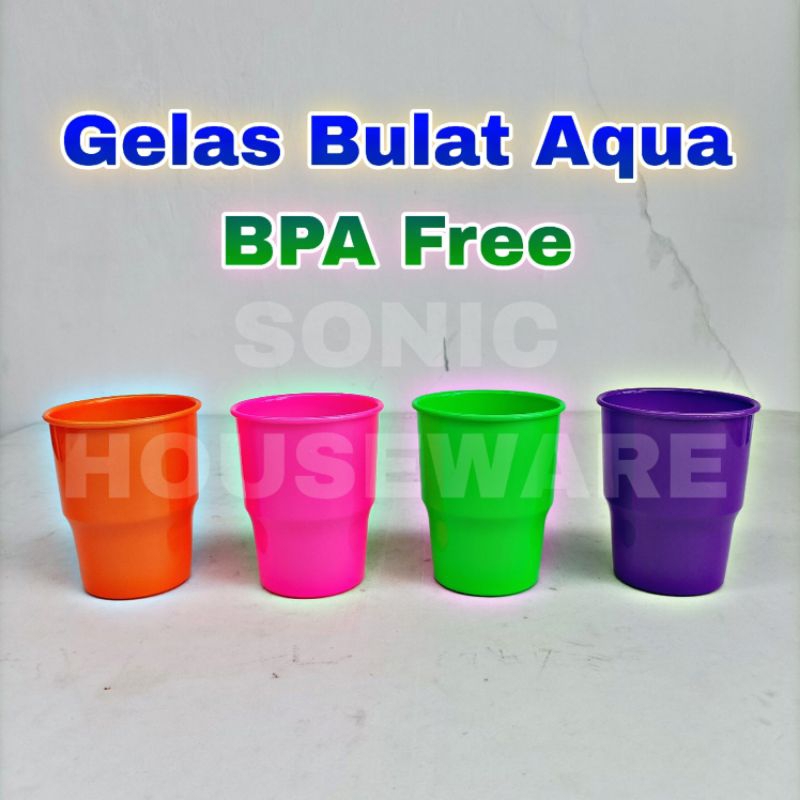 6 pcs Gelas Bulat Segi Lemon Aqua BPA Free Cangkir 708 Tebal Warna Pastel Solid Pendek Minum Minuman