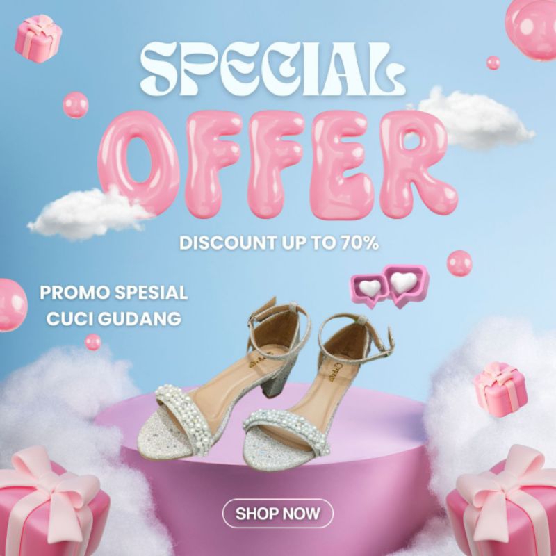 CUCI GUDANG[SALE] Selop Pengantin|Selop Wisuda|Heels Pesta|Sepatu wanita