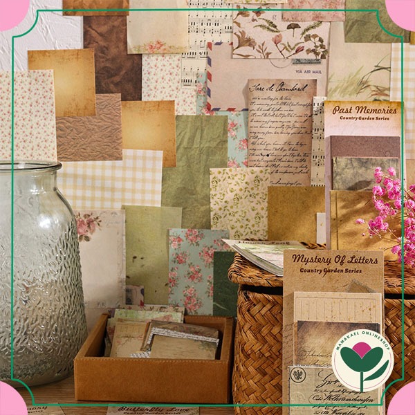 

1 set isi 60 pcs deco paper country garden deco paper aesthetic retro vintage journaling diy jurnal kertas hias diary scrapbook MK1863