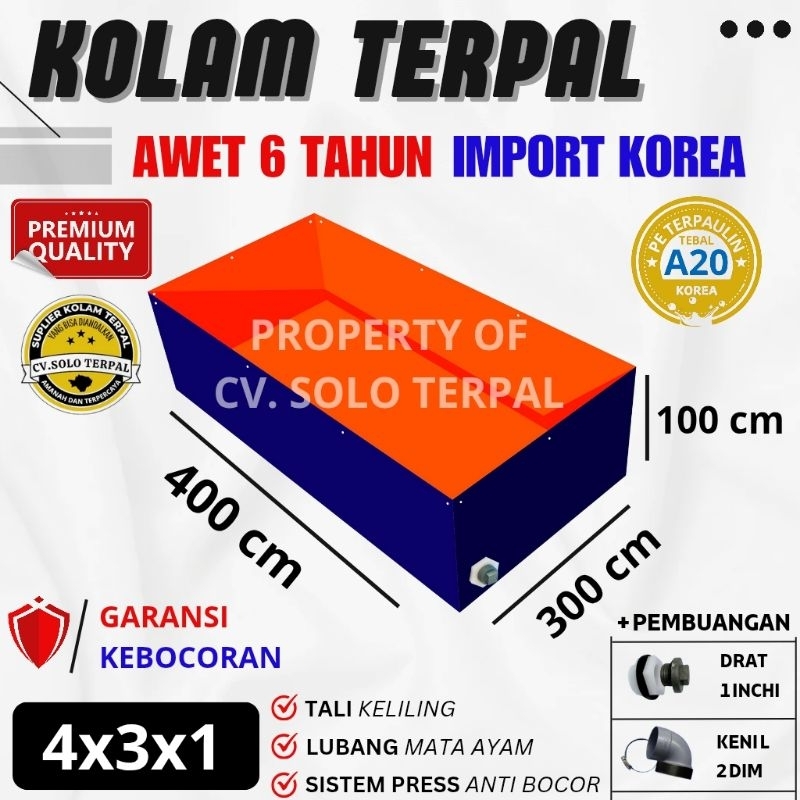 Kolam Terpal Kolam Terpal ikan Kotak A20 400x300x100 / 300x400x100 / 4x3x1 / 3x4x1 Kolam terpal Kota