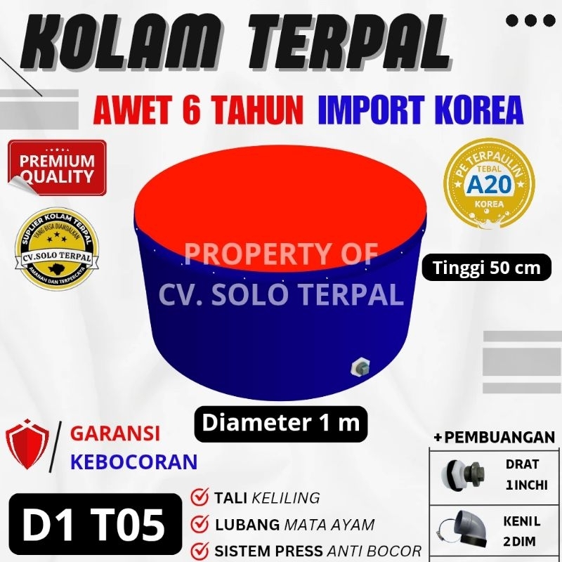 Kolam Terpal Bundar Kolam terpal Ikan Bulat A20 D1 T05 / Diameter 1 Meter, Tinggi 50 centimeter Kola