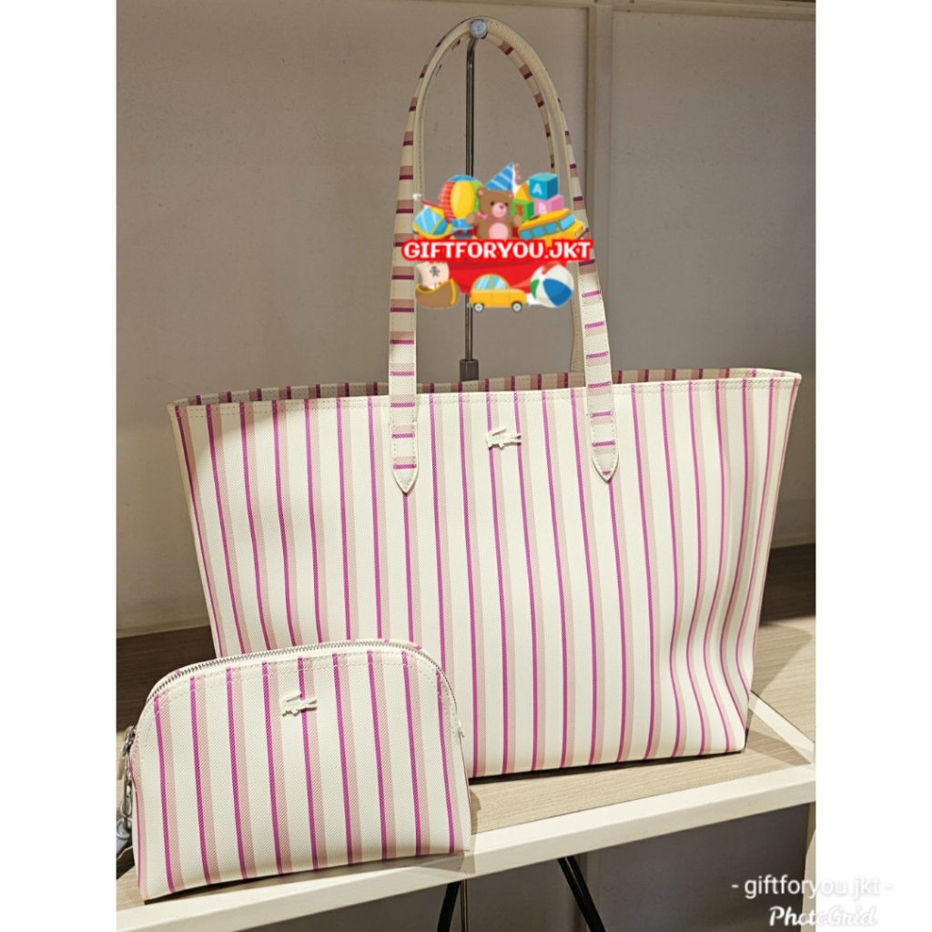 Lacoste Anna Reversible Zipped Tote Cosmetic Bag Tas Wanita Fashion Selempang Premium Branded Toteba