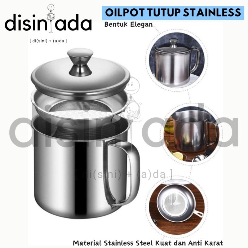 [Disiniada] Oilpot Tutup Stainless 1.3 Liter / Oil Pot / Saringan Minyak / Wadah Saringan Minyak / S