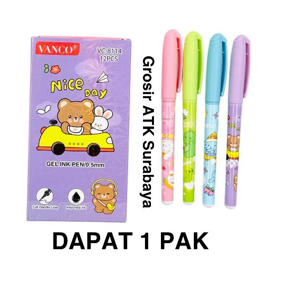 ( DAPAT 1 LUSIN ) BOLPEN GEL VANCO VC-8114 / Pulpen Bolpoin Gel Vanco VC-8114 Fancy Cute Animal Lucu