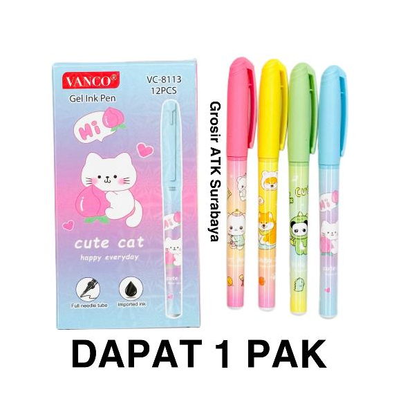 ( DAPAT 1 LUSIN ) BOLPEN GEL VANCO VC-8113 / Pulpen Bolpoin Gel Vanco VC-8113 Fancy Cute Animal Lucu