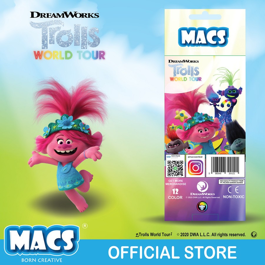 

TBMO MACS Pensil Warna Segitiga Trolls World Tour MACS 12 24 36 Color Pencil